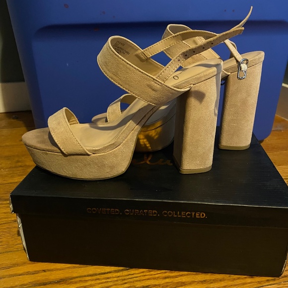 Lulus Acee Natural Suede Platform Heels Beige - Size 8 - Picture 4 of 6